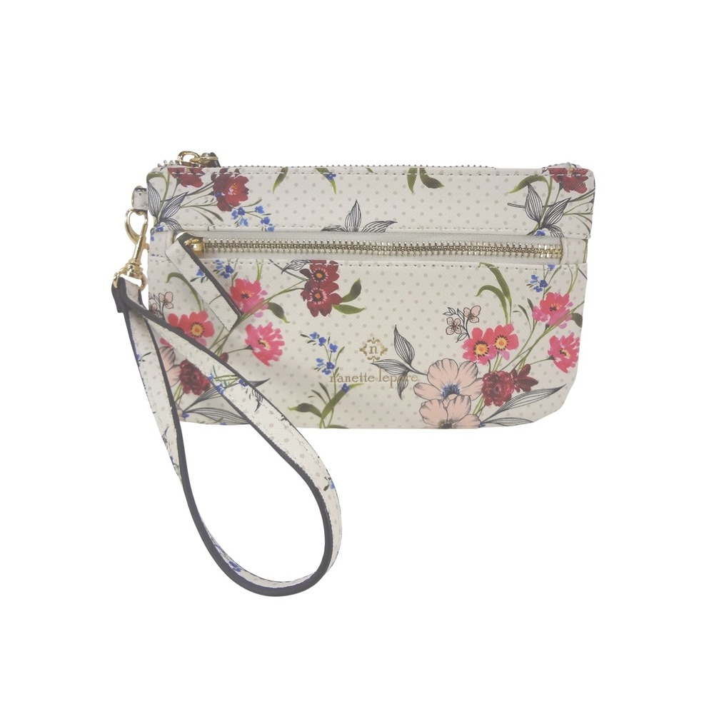Nanette Lepore Wristlet Women Small Cream Floral Excellent Zip Pouch Bag